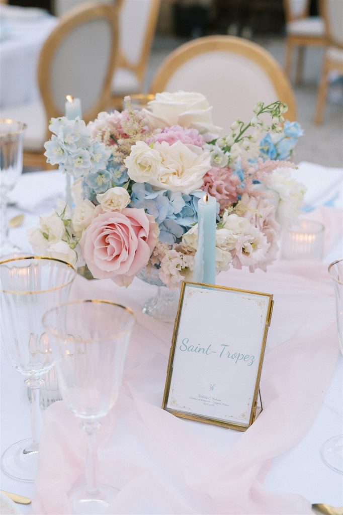 Décoration de mariage rose et bleu